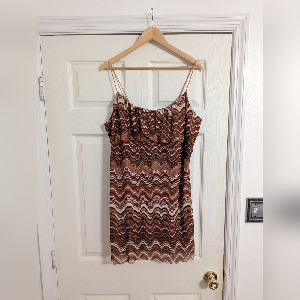 Rue 21 brown and White Chevron print strappy bodycon dress size 3X